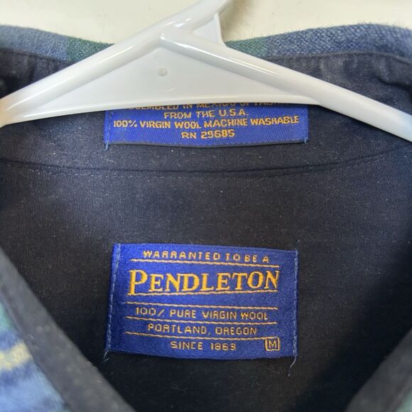 Pendleton Shirt Mens Medium Green Blue Wool Flannel Plaid Outdoor Gorpcore Cabin - Picture 5 of 12
